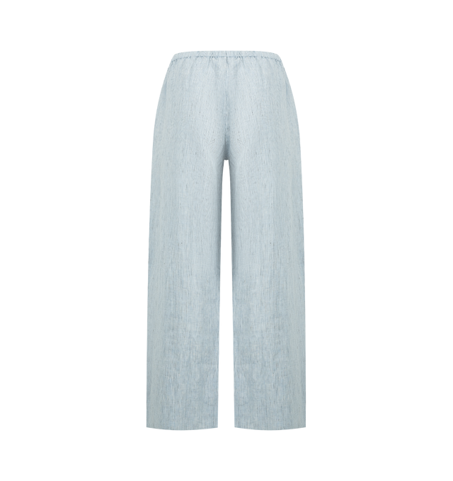 Image 2 of 3 - BLUE - DEIJI STUDIOS Angle Pocket Pant featuring a relaxed low to mid rise, ankle length pant features a soft minimal elastic waist and front seam pockets with button detail in a straight leg. 100% GOTS certified organic, OEKO-TEX 100 certified and EU certified stone washed French linen.
