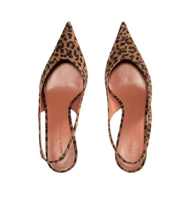 Image 4 of 4 - BROWN - AMINA MUADDI Anok Printed Suede Slingback Pumps featuring elasticated slingback strap, pointed toe and 55mm heels. Upper: calf leather (suede). Lining: leather. Sole: leather insole, leather and rubber sole. Made in Italy.