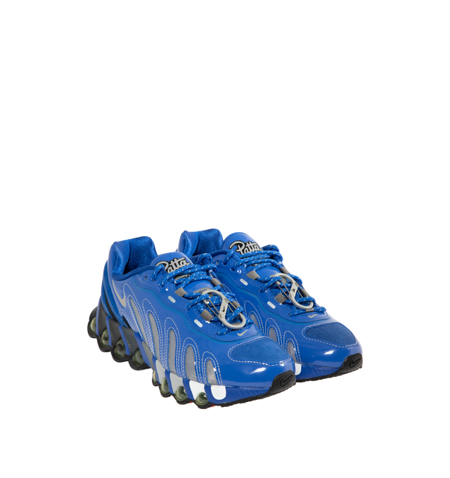 Image 2 of 5 - BLUE - NIKE Air Max DN8 SP Sneaker featuring dynamic Air system with dual-chambered tubes and tuned pressure levels, plush foam is placed underfoot, sculpted upper is made of lightweight mesh on top, while slashes at the sides reveal open mesh for more breathability, plastic heel clip helps hold your foot down, glossy Swoosh logo and reflective accents.