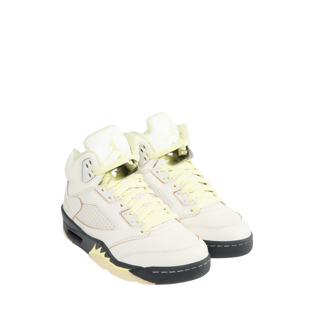 Image 2 of 5 - WHITE - JORDAN Air Jordan 5 Retro Sneaker featuring real and synthetic leather, plush and comfortable, Max Air cushioning, soft foam midsole for lightweight cushioning, rubber outsole and reflective details.