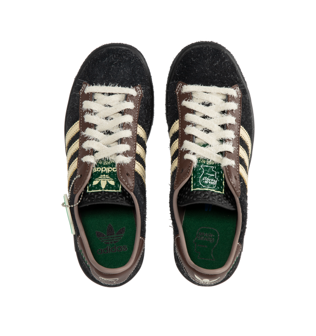 Image 5 of 5 - BLACK - ADIDAS Forest Hills Brain Dead Shoes featuring a low-profile silhouette, a hairy suede upper that features 3-Stripes, visible stitching at the heel tab, an Ecotex tongue, regular fit, lace closure, leather and textile upper, leather lining and rubber outsole.