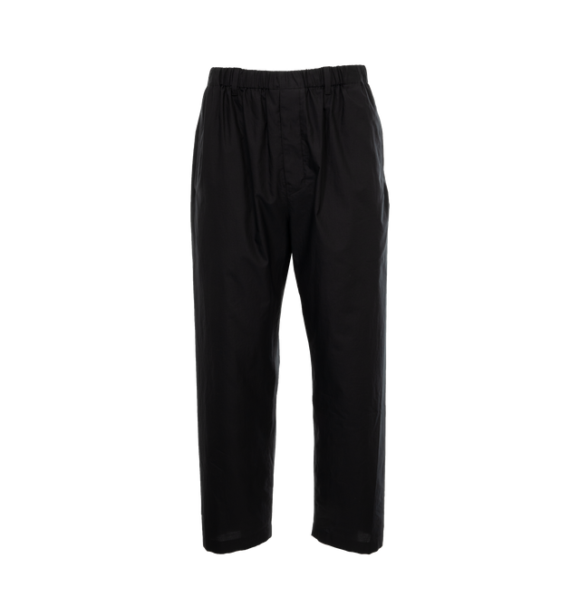 Image 1 of 4 - BLACK - LEMAIRE Poplin pants in a straight leg fit crafted from a silk-cotton blend featuring belt loops, two side welt pockets, rear patch pocket,  elasticated waistband with internal drawstring.  Unisex style in standard men's sizing. Outer: Cotton 80%, Silk 20%, Lining: Cotton 100%. 
