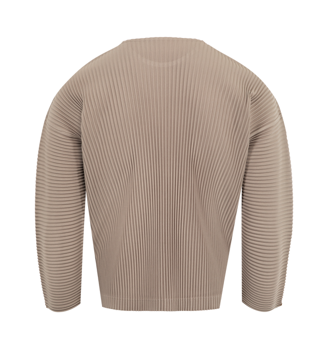 Image 2 of 2 - BROWN - ISSEY MIYAKE Pleats Top featuring crew neck, long sleeves and pleated throughout. 100% polyester.