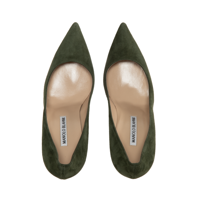 Image 4 of 4 - GREEN - MANOLO BLAHNIK BB PUMP 105MM featuring suede pointed toe and stiletto high heel. 105MM. 100% kid suede. 