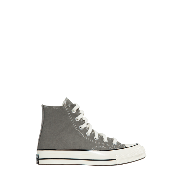Image 1 of 5 - GREY - CONVERSE Chuck 70 Hi featuring durable canvas upper, OrthoLite cushioning, egret midsole, ornate stitching, rubber sidewall, Iconic Chuck Taylor ankle patch and vintage All Star license plate.  