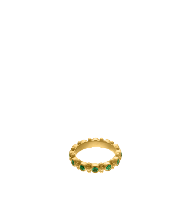 Image 1 of 2 - GOLD - PROUNIS Emerald Bulla Aeon Ring featuring faceted emeralds framed by a three-granule column. 22K gold. 3mm wide. Hirshleifers offers a range of pieces from this collection in-store. For personal consultation and detailed information about jewelry, please contact our dedicated stylist team at personalshopping@hirshleifers.com. This item may be restricted for online purchase to international clients. For assistance purchasing this item please contact our dedicated stylist team at persona