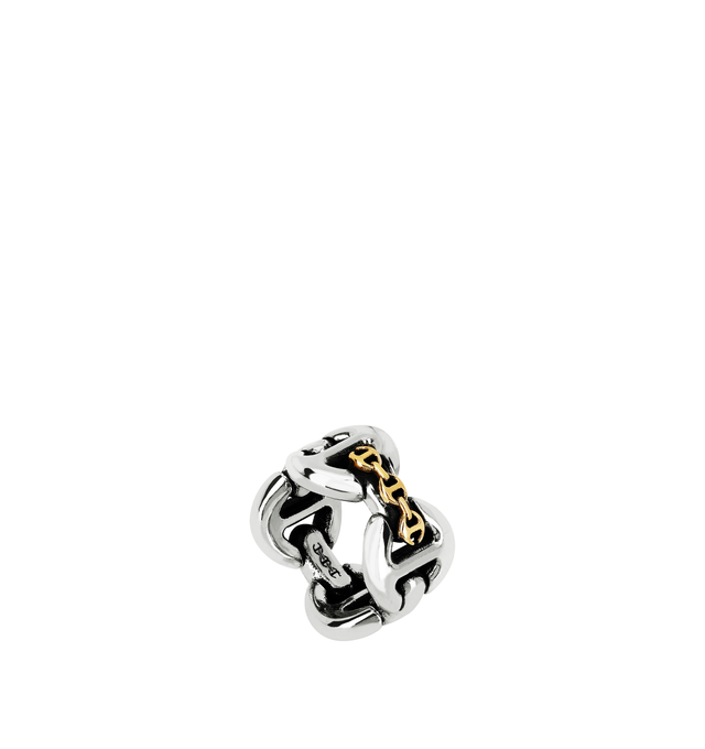 Image 2 of 2 - SILVER - Hoorsenbuhs Affix Quad Tri-Link Ring featuring a sterling silver quad band topped with the brands iconic 18K yellow gold Tri-Link. For personal consultation and detailed information about jewelry, please contact our dedicated stylist team at personalshopping@hirshleifers.com.This item may be restricted for online purchase to international clients. For assistance purchasing this item please contact our dedicated stylist team at personalshopping@hirshleifers.com.