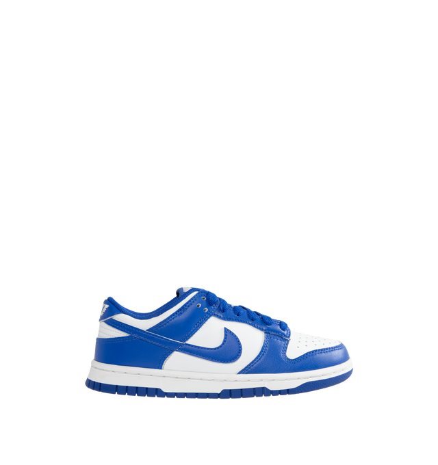 Image 1 of 5 - BLUE - NIKE Dunk Low Retro Sneaker featuring synthetic leather upper, foam midsole, rubber outsole with classic pivot circle, padded collar and perforated toe box.
