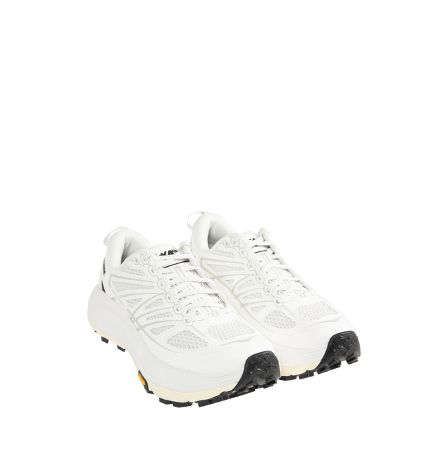 Image 2 of 5 - WHITE - HOKA U Mafate Speed 2 TS Sneaker featuring mesh and textile upper with Vibram rubber sole, lace-up front, embroidered logo on padded tongue, padded low-cut collar and pull-tab at heel.