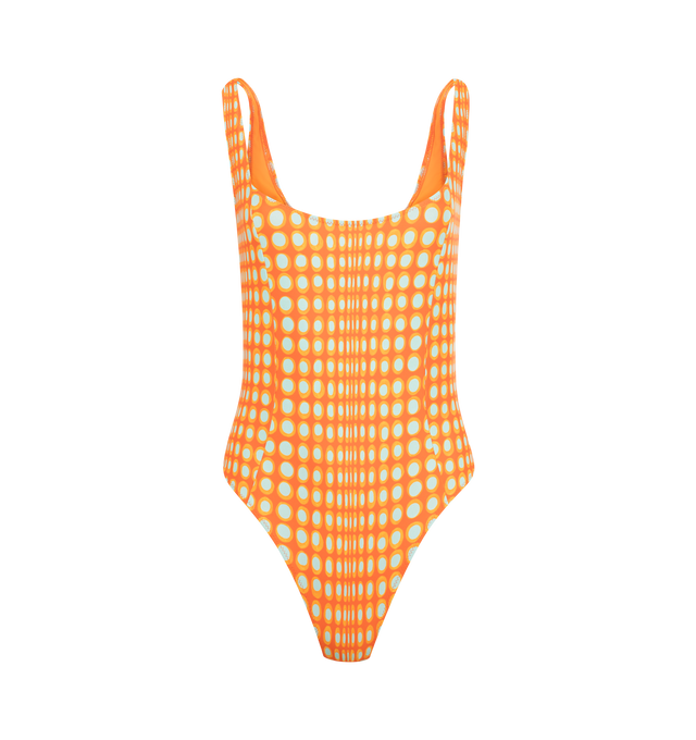 Image 1 of 2 - ORANGE - CHRISTOPHER JOHN ROGERS Wiggle Dot Swimsuit featuring print throughout, scoop back and paneled style.