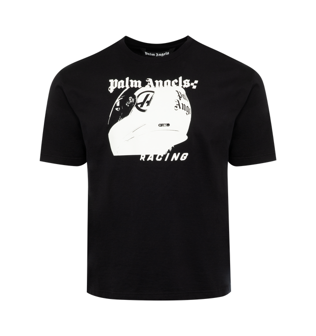 Image 1 of 2 - BLACK - PALM ANGELS PA Helmet Slim T-Shirt featuring graphic print to the front, crew neck and short sleeves. 100% cotton.  