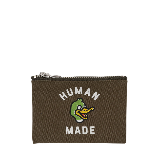 Image 1 of 2 - GREEN - HUMAN MADE Card Case featuring 12oz high-density cotton canvas, rubber-printed graphics on the front and back and zip closure. 100% cotton. 8cm x 12cm.