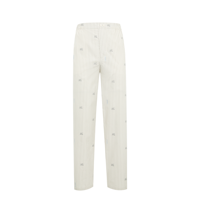 Image 1 of 3 - WHITE - JACQUEMUS Pyjama Pant featuring mid-rise, lightweight cotton jacquard with pyjama stripes, cross-stitch lamb embroidery, relaxed straight fit, elasticated waistband, side-seam pockets, buttoned fly with flap and two visible buttons on the waist, patch pocket on the back, unlined and Mother-of-pearl buttons. 100% cotton.