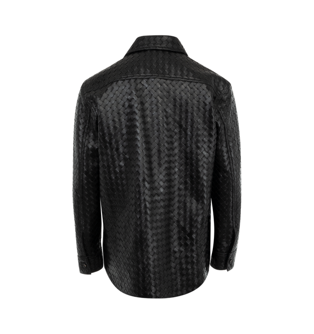 Image 2 of 2 - BLACK - Bottega Veneta Men's Leather Intrecciato Shirt crafted from 100% Lamb Leather with classic collar, long sleeves and button-front closure. Made in Italy.