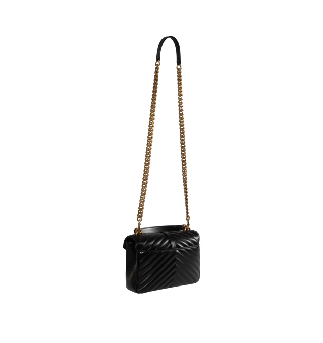 Image 2 of 3 - BLACK - SAINT LAURENT College Medium Bag featuring chevron quilt overstitching, double compartment, interior zipped pocket, large back slot pocket, swivel hook chain strap and magnetic snap tab. 9.4 X 6.6 X 2.5 inches. 100% lambskin. Made in Italy.  
