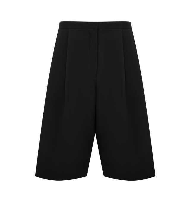 Image 1 of 3 - BLACK - THE ROW Kalyan Short featuring high-rise tailored short in fluid Japanese wool gabardine with wide leg, pleated front, and side seam pockets. 100% wool. Made in Italy.