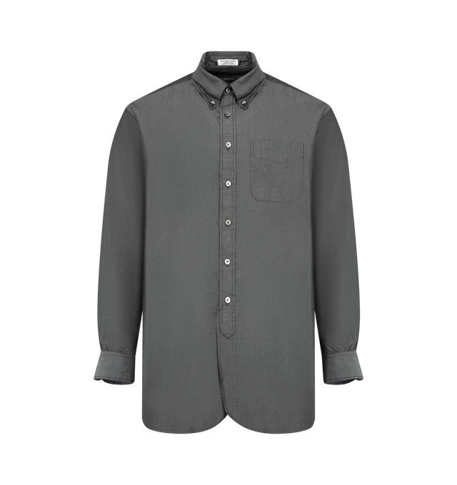 Image 1 of 2 - GREY - ENGINEERED GARMENTS 19 Century BD Shirt featuring woven cotton shirt, button-down spread collar, button closure, patch pocket at chest, shirttail hem, single-button barrel cuffs, box pleat at back yoke and mother-of-pearl hardware. 100% cotton. Made in United States.