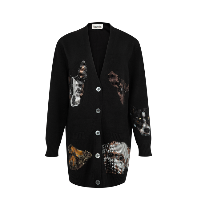 Image 1 of 2 - BLACK - Libertine 'Best Friends' Oversized Cardigan is crafted from luxurious cashmere and features a relaxed-fit silhouette, a button-front closure, and front patch pockets. Hand-finished in the brand's Los Angeles studio, this elevated knit combines exceptional softness with effortless everyday wear. Main Material: 100% Cashmere. Fit: Relaxed. Made in the USA.