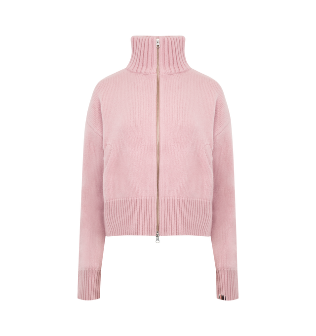 Image 1 of 2 - PINK - EXTREME CASHMERE Xtra Fab Cardigan featuring a two-way zipper, slit pockets, cropped bomber silhouette and high neck. 100% cashmere.