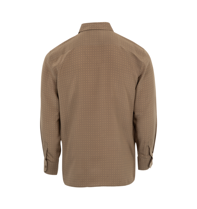 Image 2 of 2 - NEUTRAL - Saint Laurent Men's buttoned shirt made with certified silk, featuring a relaxed fit, pointed collar, straight shoulders, concealed front button closure and one-button cuffs.100% SILK. Made in Italy.