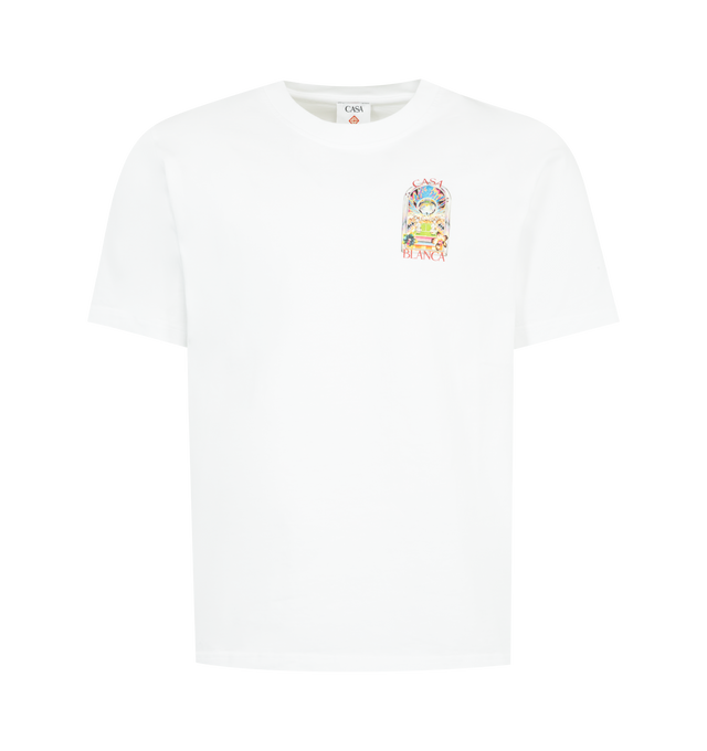 Image 1 of 2 - WHITE - CASABLANCA Tennis Landscape Cotton T-Shirt featuring crewneck, short sleeves, pulls over and logo graphic on front and back. 100% cotton. Made in Portugal.