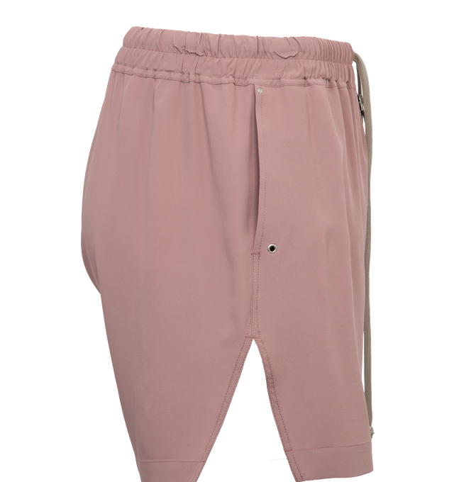 Image 3 of 4 - PINK - RICK OWENS Bela Boxers featuring exposed zip fly, elastic drawstring waistband, side slip pockets, stiff poplin fabric and metal grommets. 97% cotton, 3% elastane. Made in Italy.  