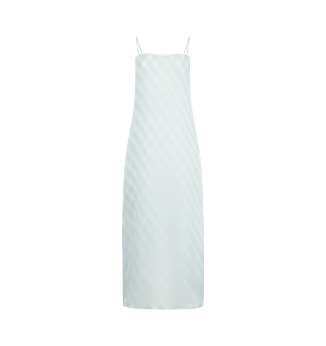 Image 1 of 2 - BLUE - AURALEE Sheer Silk Cotton Cut Jacquard Camisole Dress featuring silk organza warp & weft, regular fit, midi length, sheer fabric and thin straps. 75% silk, 25% cotton.