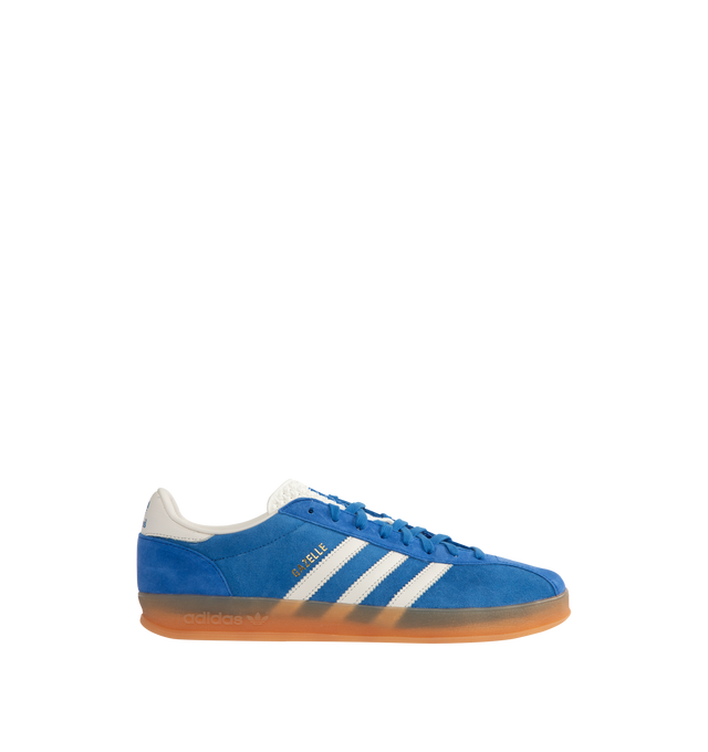 Image 1 of 5 - BLUE - Adidas Gazelle Indoor Pro Sneakers are a lace-up style with suede uppers, leather stripes, and gummed rubber soles.