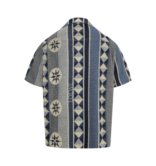Image 2 of 2 - BLUE - LOEWE PAULA'S IBIZA Printed Short Sleeve Shirt in lightweight cotton blend jacquard terry featuring an exclusive compass print with a placed Anagram, relaxed fit, regular length, camp collar, button front fastening, chest patch pocket and split sides. Cotton, polyester. Made in Portugal.