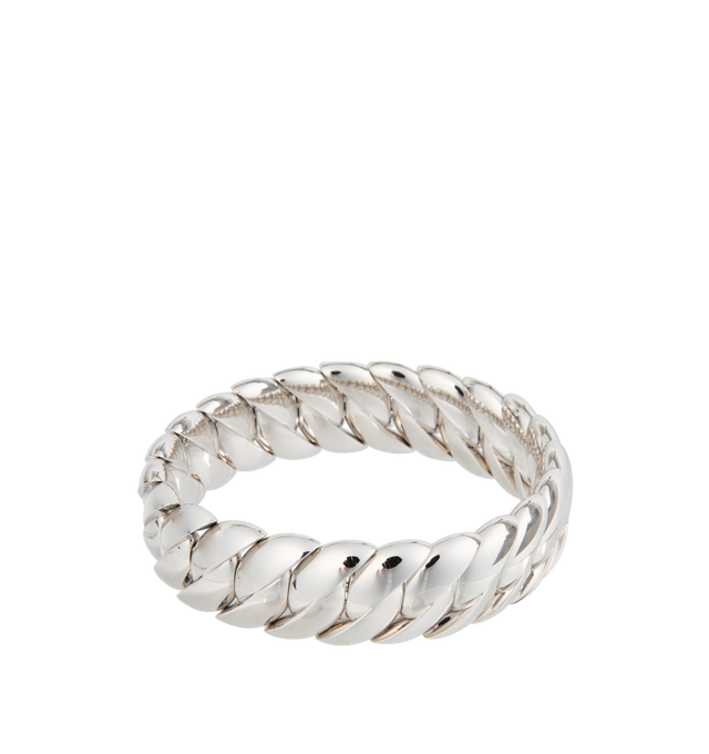 Image 1 of 1 - SILVER - SIDNEY GARBER Polish Wave Link Bracelet featuring curved pieces of high-polish gold linked together stretching easily to fit on your wrist. 18k white gold. High polish finish. Approximately .75in wide.