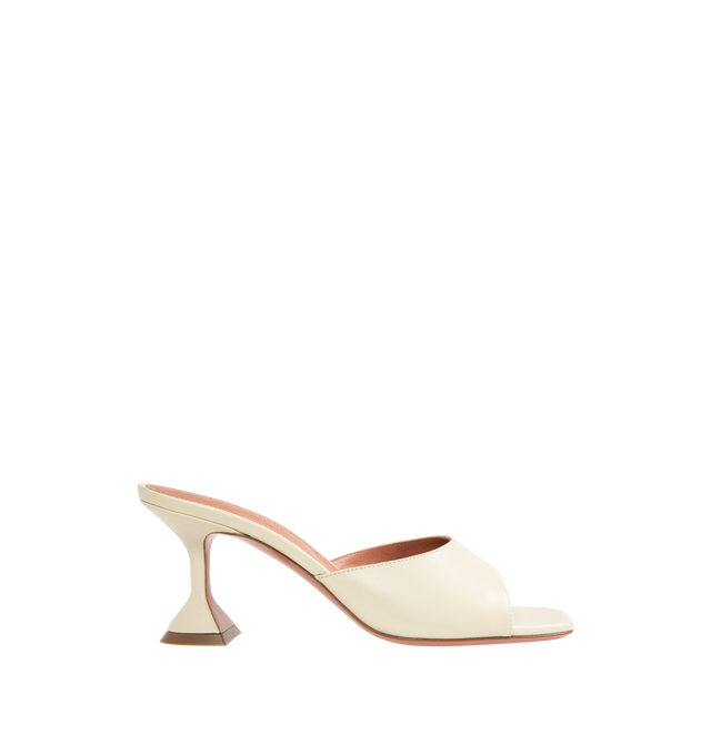 Image 1 of 4 - WHITE - AMINA MUADDI Lupita Leather Pedestal Mule Sandals featuring buttery-soft nappa leather, 70 mm exaggerated pedestal stiletto heel, squared open toe, slide style and leather lining and outsole. Made in Italy.