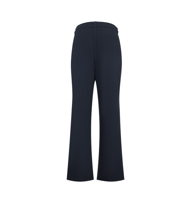 Image 2 of 3 - BLUE - The Row Women's Adler Pants are crafted from soft cotton twill and feature a relaxed mid-rise silhouette that sits naturally at the hip with a straight leg. Designed with a pleated front, side slash pockets, and a single back welt pocket, these designer trousers undergo multiple finishing treatments to create a lightly sanded, worn-in appearance with a soft, loose hand. Main Material: 100% Cotton. Fit: Relaxed, Mid-Rise, Straight Leg. Pockets: Side Slash Pockets and Single Back Welt Po