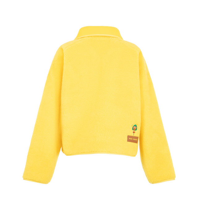 Image 2 of 3 - YELLOW - Mira Mikati Women's Lowly Embroidered Zip-Front Fleece is crafted from plush shearling-effect polyester and features a slightly oversized silhouette inspired by the playful collaboration with Richard Scarry's beloved character, Lowly Worm. Fully lined in soft polar fleece for added warmth and comfort, this cozy layer is detailed with embroidered artwork, a front zip closure, and a split kangaroo pocket. Main Material: 100% Polyester.