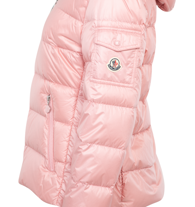 Image 3 of 3 - PINK - MONCLER Gles Down Jacket featuring longue saison lining, down-filled, hood, inner front flap, zipper closure, zipped pockets and chest pocket with snap button closure. 100% polyamide/nylon. Padding: 90% down, 10% feather. Made in Moldova. 
