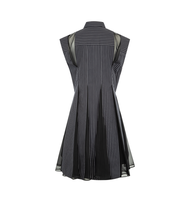 Image 2 of 3 - NAVY - SACAI Poplin Dress featuring concealed front button closure, sleeveless, collared neck, mini length and pleated at the back. Cotton. Made in Japan.