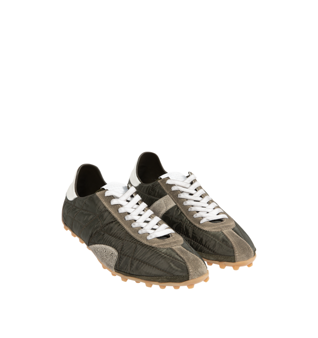 Image 2 of 5 - BROWN - MAISON MARGIELA Sprinter Low Top Sneaker featuring front lace-up fastening, rubber lug sole, quilted and branded insole. Upper: 100% Polyester. Contrast: 100% Calf Leather. Sole: 100% Rubber.