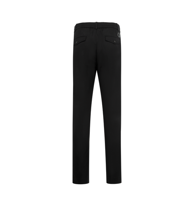Image 2 of 3 - BLACK - MONCLER Wool Flannel Tailored Pants featuring wool flannel, waistband with drawstring fastening, button and zipper closure, pockets with snap button closure and ribbed trim. 100% virgin wool.