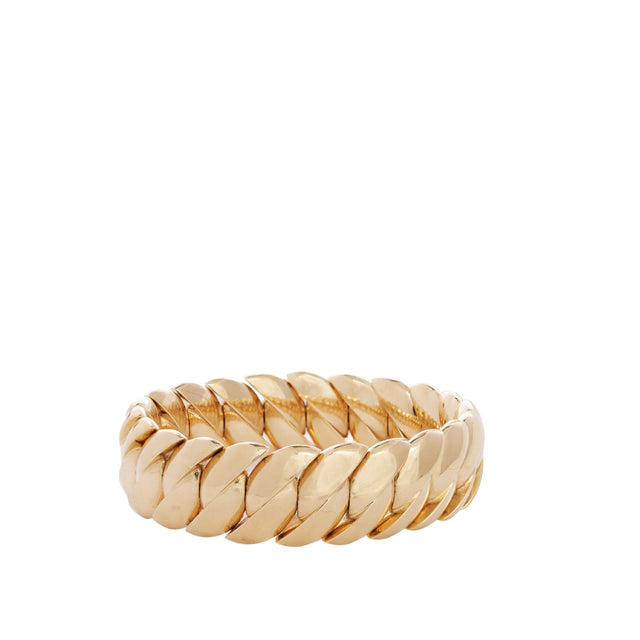 Image 1 of 2 - GOLD - SIDNEY GARBER Wave Bracelet: 18K Yellow Gold Polish Finish Stretch Wave. Exuding classic style, the Wave Link Bracelet stretches to easily fit on your wrist and is perfect for layering. 18k Yellow Gold High Polish Finish Approximately .75in Wide. 