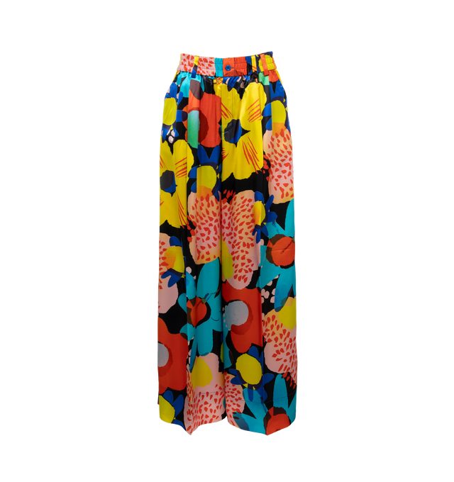 Image 1 of 5 - MULTI - CHRISTOPHER JOHN ROGERS Petunia Elastic Waist Wide-Leg Trousers featuring elastic waistband, button closure, full length, high rise, wide legs, side slip pockets and back buttoned pockets. 100% viscose. 