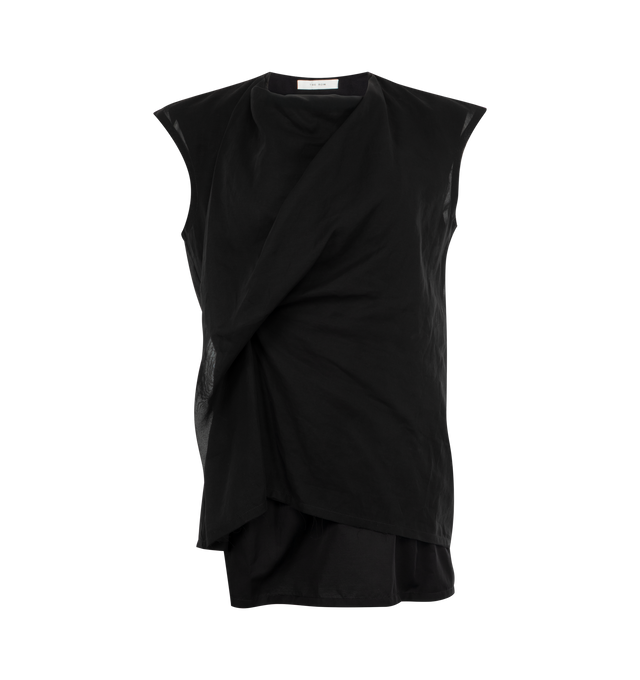 Image 1 of 2 - BLACK - THE ROW Inawa Top featuring asymmetrical layered top in gauzy cotton organza with crew neckline, frayed hem detailing, and concealed side zipper closure. 100% cotton. Lined in 100% silk. Made in Italy.