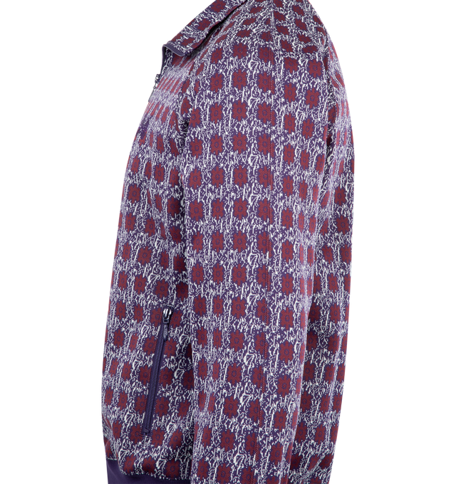 Image 3 of 3 - PURPLE - NEEDLES Poly Jacquard Track Jacket featuring smooth poly jacquard, a relaxed silhouette, zip closure, the iconic butterfly logo and zipped pockets. 100% polyester. Made in Japan.