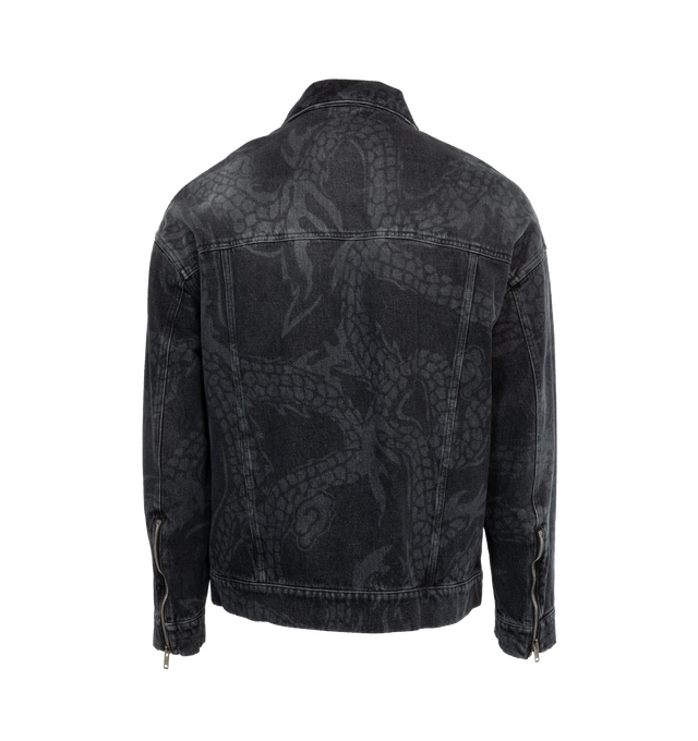 Image 2 of 4 - BLACK - GIVENCHY Zipped 4G Rivet Denim Jacket featuring flat collar, full-zip closure, front flap pockets and Givenchy branding. 100% cotton. 