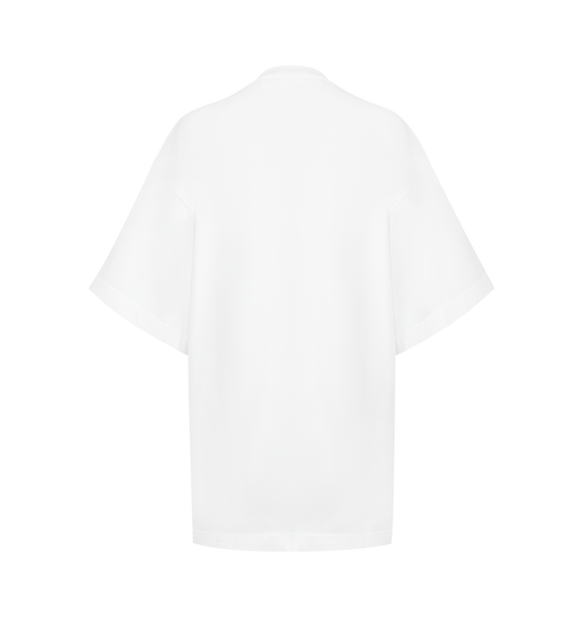Image 2 of 2 - WHITE - RUADH The Holt T-Shirt featuring an intentionally oversized t-shirt with clean lines and a tailored quality that is accentuated in heavyweight organic cotton. Featuring the RADH emblem embroidery at sleeve edge, this t-shirt has a relaxed sensibility imbued with the casual ease of a wardrobe classic. 100% organic cotton. Made in Portugal.