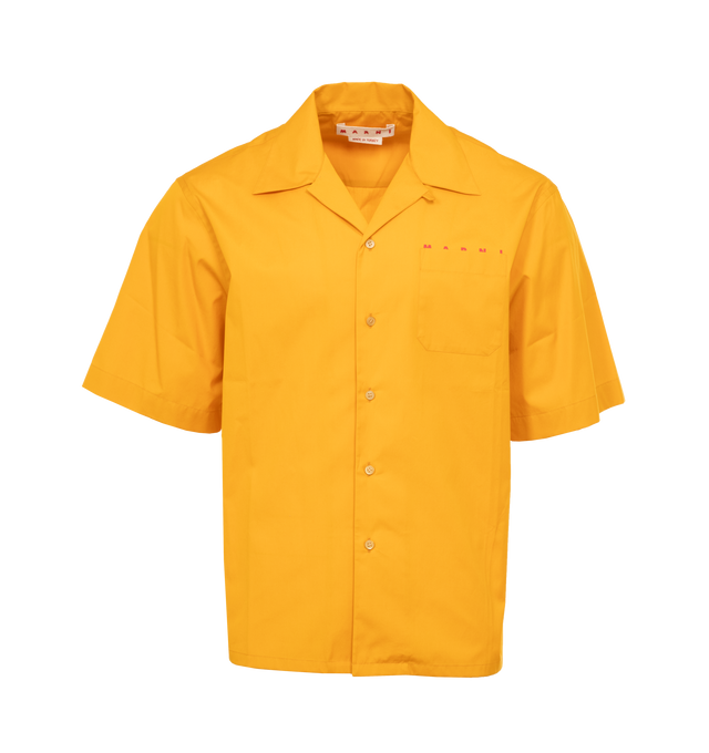 Image 1 of 3 - ORANGE - MARNI Logo Shirt featuring poplin texture, tonal stitching, camp collar, short sleeves, logo print at the chest, chest patch pocket, straight hem and front button fastening. 