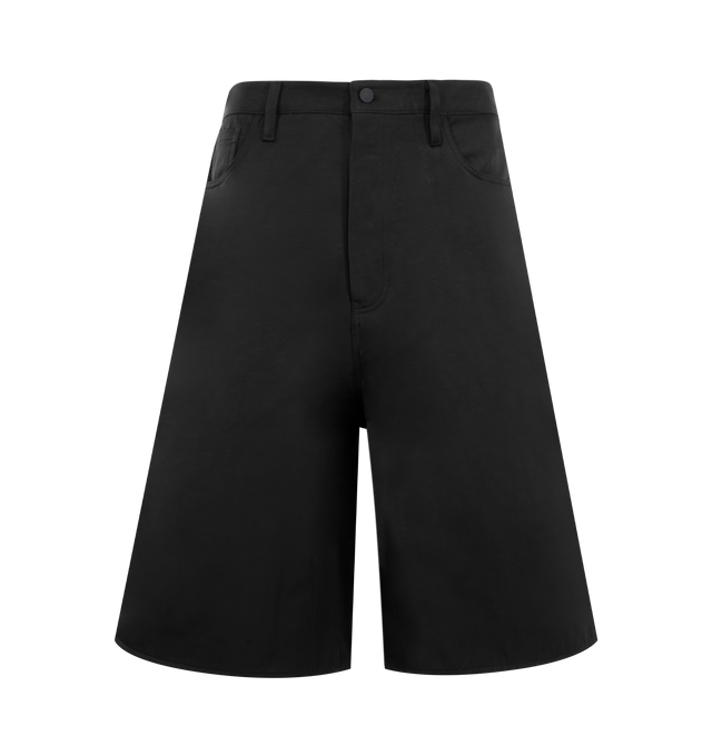 Image 1 of 3 - BLACK - FEAR OF GOD 5 Pocket Short featuring button fly closure, 5-pocket design, back tonal logo patch, belt loop detailing and heavyweight ripstop fabric. 100% recycled nylon. Lining: 100% cotton.