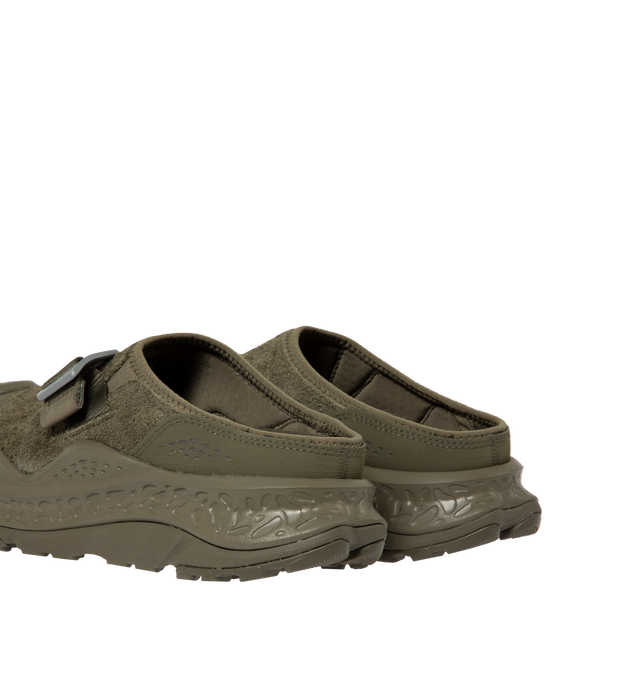 Image 3 of 5 - GREEN - HOKA Ora Primo EXT Shoe featuring a suede upper, G-hook closure that cinches down reflective webbing, scratch rubber toe and heel details, metal hardware, neoprene collar lining and dual-layer EVA midsole. Imported from Vietnam.