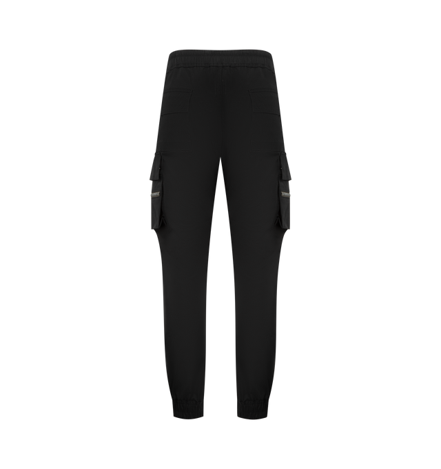 Image 2 of 3 - BLACK - RICK OWENS Mastodon Cargo Pants featuring slim-fit, drawstring at elasticized waistband, four-pocket styling, button fly, rib-knit cuffs and cargo and zip pockets at outseams. Made in Italy.