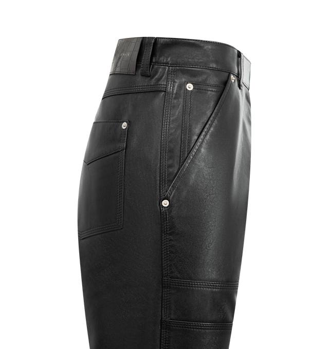 Image 3 of 3 - BLACK - WALES BONNER Nomad Leather Trouser featuring leather biker trouser with front panel details, carpenter pocket, brass rivets and viscose lining. 100% calf leather. Made in Morocco.