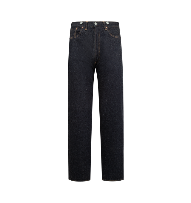 Image 1 of 3 - BLUE - KAPTAIN SUNSHINE 1930 Straight Denim Pants featuring a high-rise, baggy straight fit, full length cut, 13.5oz selvedge denim woven from high quality sanforized (pre-shrunk) cotton, a button fly, 5-pocket construction and one wash finish. 100% cotton. Made in Japan.