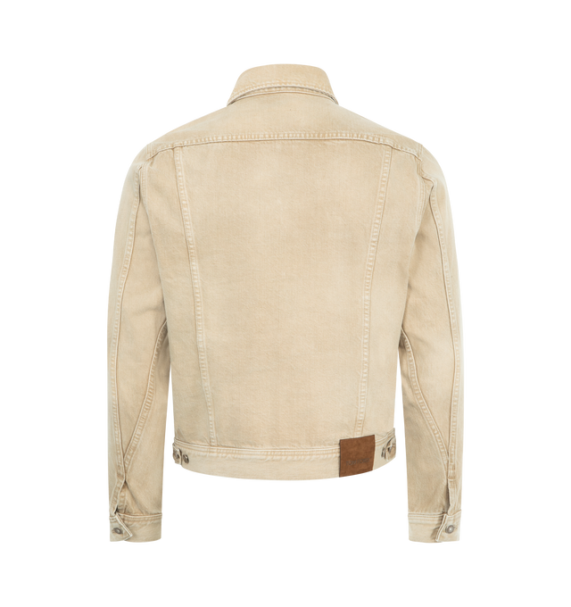 Image 2 of 3 - BROWN - TOM FORD Colored Denim Icon Jacket featuring a lived-in finish, logo tag above the flap pocket, button closure and button cuffs. 100% cotton. Made in the USA.